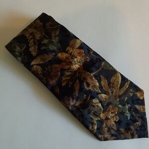 3/$45 Tie PICASSO HAND MADE HIGH FASHION Abstract Leaves Gold BRONZE on Black